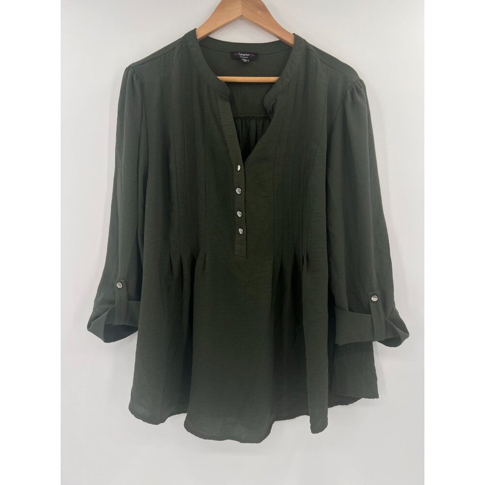 Cocomo Woman Plus Size 2X Olive Green Popover 3/4 Sleeve Blouse